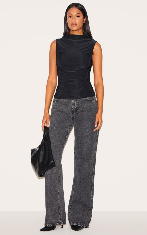 da598e5c031d76a5ad92d1e24c0fcd7a9712e315_CNM2681_3_tall_black_double_layer_slinky_ruched_long_top
