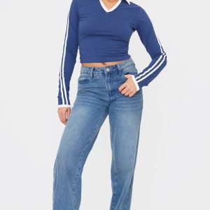 Mid Blue Wash Straight Leg Denim Jeans