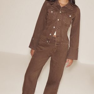 Brown Mid Rise Wide Leg Jeans