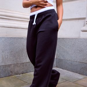 Black Boxer Waistband Wide Leg Sweat Joggers