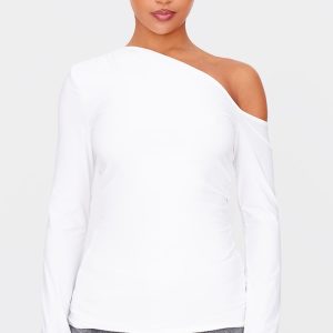 Cream Slinky Asymmetric Long Top