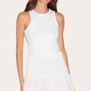 White Cotton Shirred Drop Waist Mini Skirt