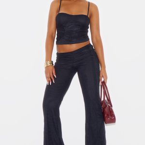 Black Lace Mesh Panel Skinny Flares