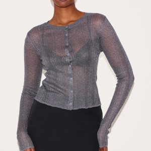 Charcoal Grey Sheer Knit Cardigan Grey