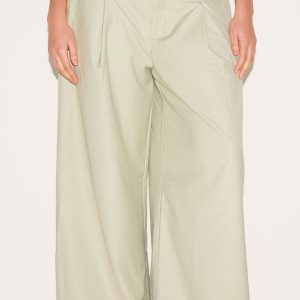 Plus Sage Green Woven Double Pleat Wide Leg Trousers
