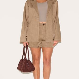 Plus Light Brown Woven Tailored Shorts