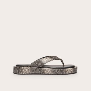 Snake Pu Round Toe Thong Flatform Sandals