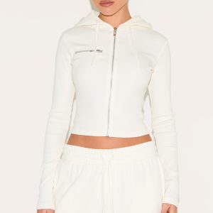 Cream Zip Up Ribbed Track Top