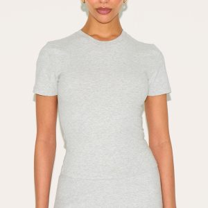 Petite Grey Marl Sculpt Longline Short Sleeve Gym Top