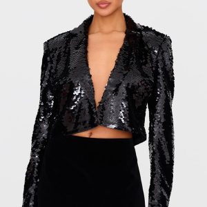 Black Cropped Sequin Blazer