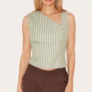 Sage Striped Asymmetric Fitted Waistcoat