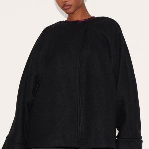 Black Wool Look Batwing Jacket