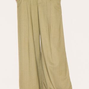 Premium Olive Woven Pinstripe Tailored Straight Leg Trousers