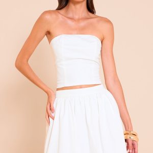 White Woven Seam Detail Bandeau Top
