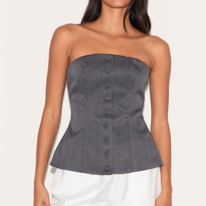 Charcoal Woven Structured Bandeau Waistcoat