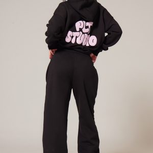 PRETTYLITTLETHING Black Premium Studio Print Oversized Hoodie
