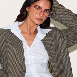 PRETTYLITTLETHING Peach Square Frame Blue Light Readers