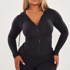 Shape Black Sculpted Zip Through Hoodie