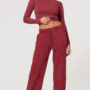 PRETTYLITTLETHING Dark Red Washed Low Rise Oversized Wide Leg Joggers