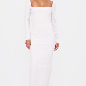 Stone Heavy Ribbed Square Neck Maxi Dress