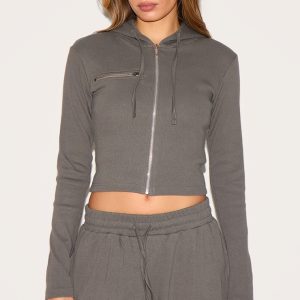 Charcoal Zip Up Ribbed Track Top