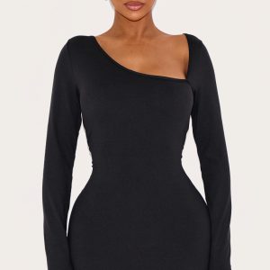 Shape Black Sculpt Asymmetric Neck Mini Dress