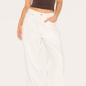 White Mid Rise Wide Leg Jeans