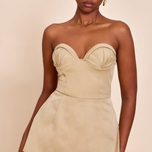 Clay Woven Bust Cup Detail Peplum Playsuit