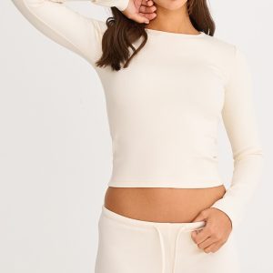 Cream Interlock Long Sleeve Top