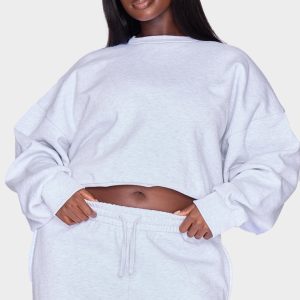 Plus Grey Premium Basic Crew Neck Cropped Sweatshirt