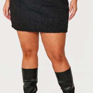 Plus Black Wool Look Mini Skirt