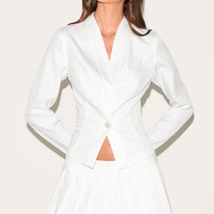 White Cinched Waist Button Detail Shirt