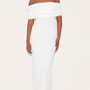 Cream Textured Fold Over Bardot Maxi Dress