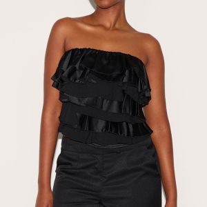 Black Satin Ruffle Bandeau