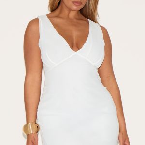 Shape White Chiffon Plunge Front Mini Dress
