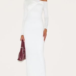 Cream Double Contour Twist Detail Long Sleeve Maxi Dress