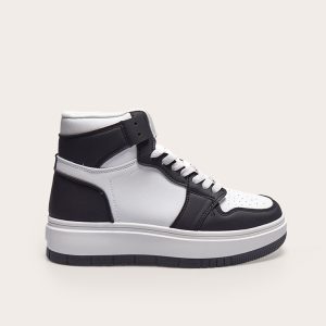 Monochrome Hi Top Lace Up Platform Trainers