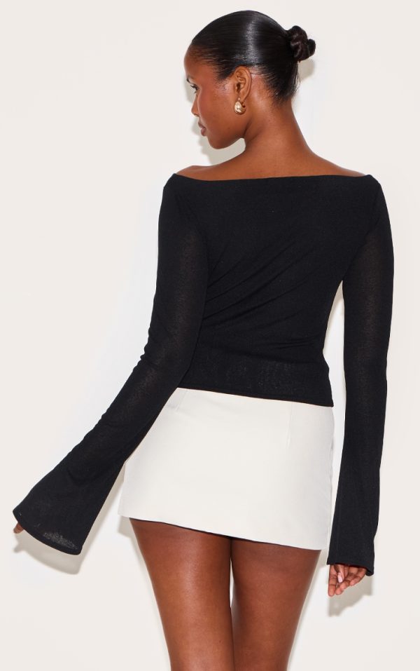 dfbfb9fb26f83142f1250bdc2b2cd38567f7bc71_CNM8043_2_black_double_layer_burn_out_mesh_asymmetric_flared_sleeve_top