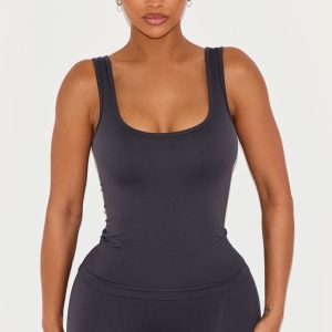 Shape Charcoal Seamless Active Square Neck Longline Vest Top
