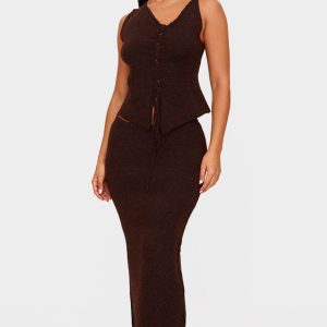 Petite Chocolate Knit Low Waist Midaxi Skirt