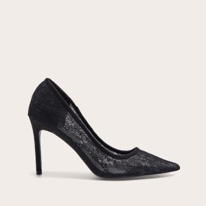 Black Wide Fit Lace High Stiletto Court Heels