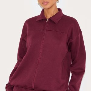 Burgundy Zip Though Collared Sweatshirt