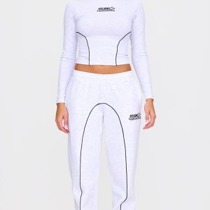 Grey Marl Contrast Studio Archives Seam Detail Cuffed Joggers