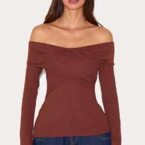 Chocolate Cross Over Bardot Long Top
