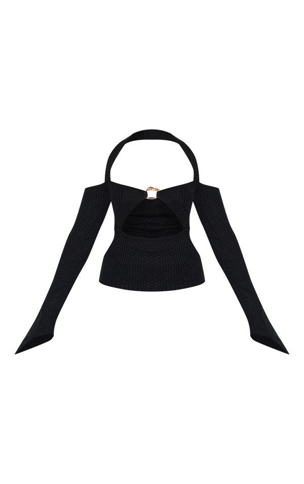 e06f82fcf99f0644314f8881a232bd4173276b71_CNL3278_5_black_bardot_halterneck_gold_trim_cross_stitch_knitted_top