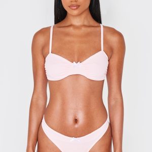 Baby Pink Ruched Bow Detail Bikini Top