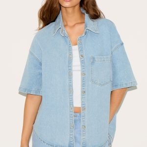 Light Blue Short Sleeved Boxy Style Denim Shirt