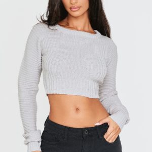 Petite Grey Cropped Knit Jumper