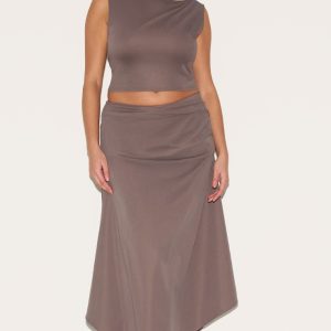 Plus Mushroom Ruched Detail Hanky Hem Midaxi Skirt