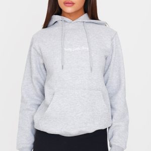 PRETTYLITTLETHING Grey Marl Oversized Sweat Hoodie
